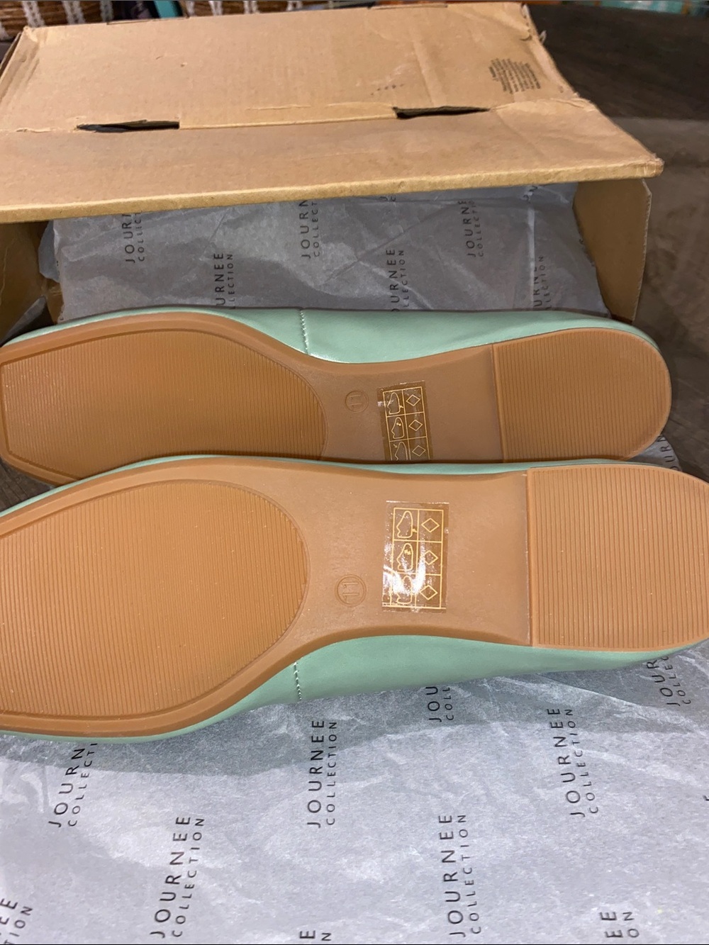 Journee Collection Pastel Mint Green Square-Buckle Flats - Picture 3 of 3